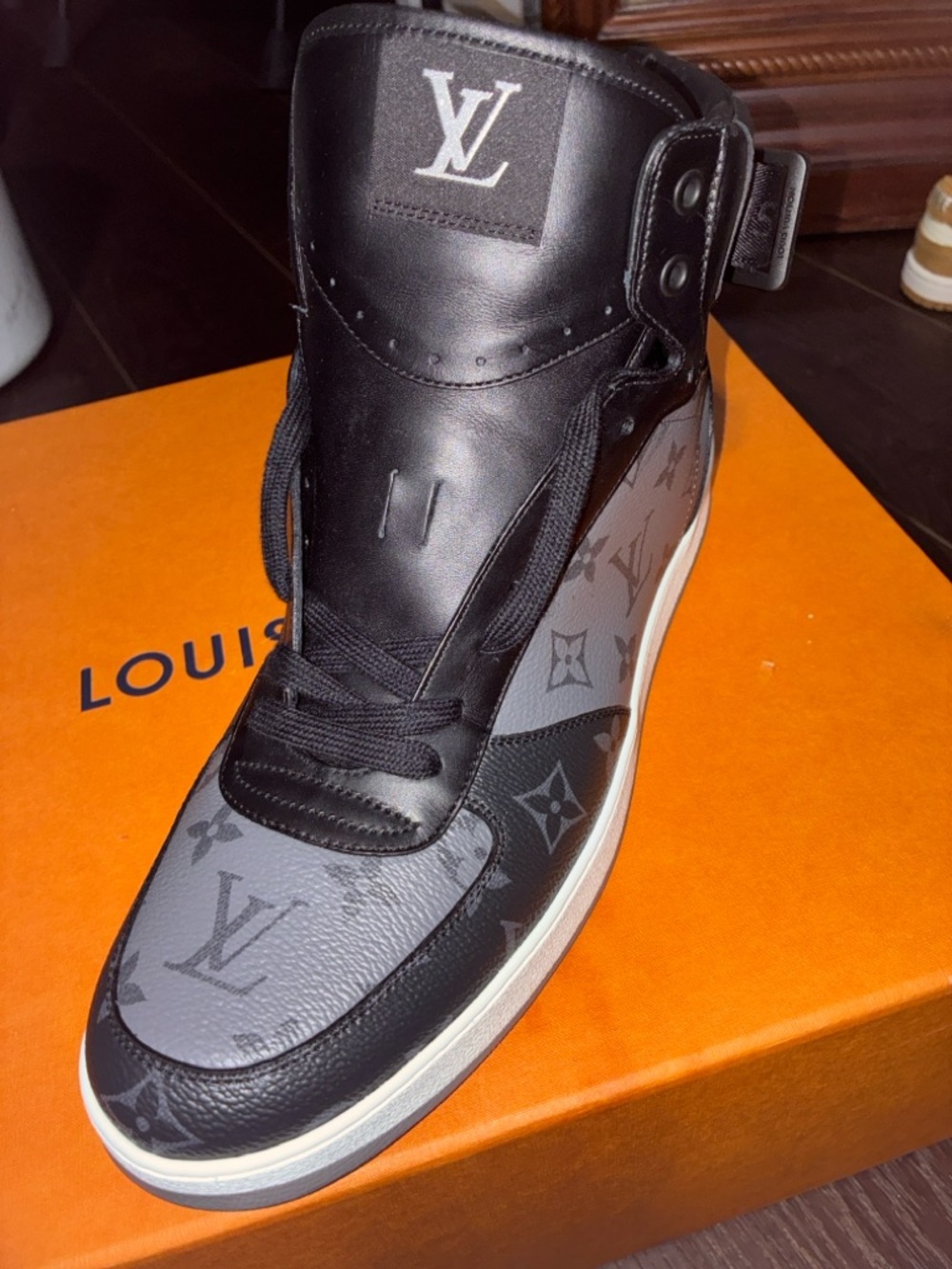 Louis Vuitton Men's High-Top Sneaker in Black and Gray Monogram - Picture 3 of 10